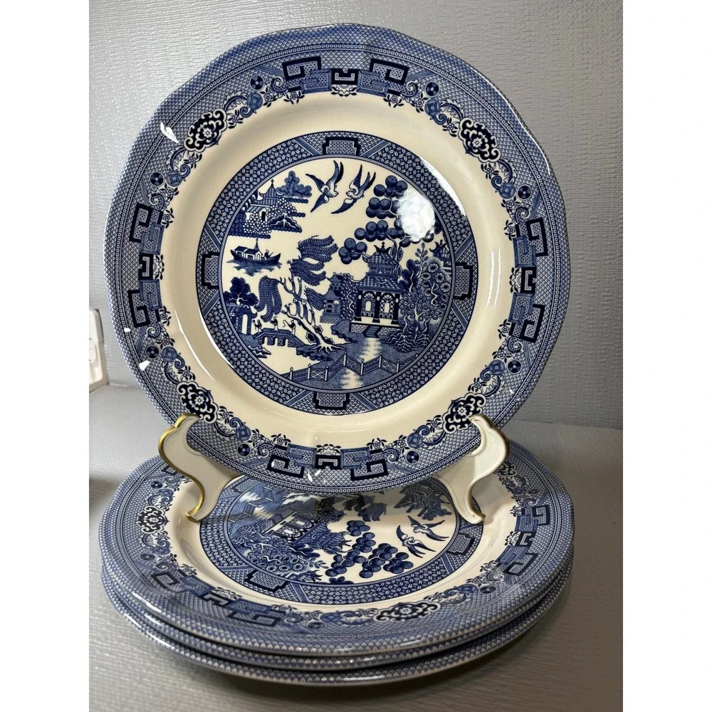 Set of 4 Legend British Heritage Earthenware Blue Willow Dinner Plates 10.5in‎